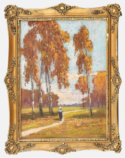 Balcer jelzéssel, XX. első fele: Hazafelé. Olaj, falemez. Dekoratív, sérült keretben. 40x30 cm