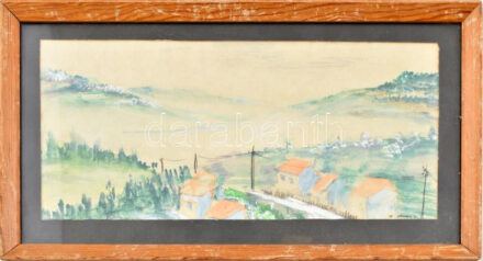 Selmeczi jelzéssel: Táj. Akvarell, papír. Üvegezett fakeretben. 12,5x28 cm