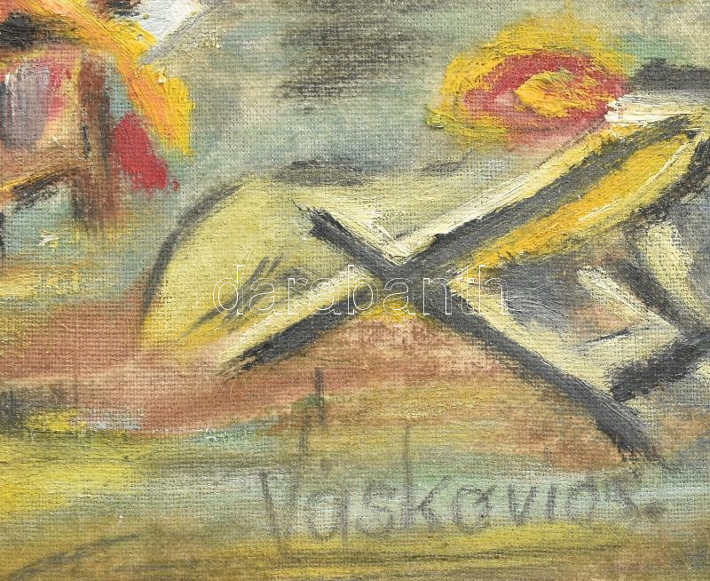 Vaskovics László (?-): Pihenő a parkban. Olaj, vászon, kartonon, fakeretben, 24×18 cm - Image 2