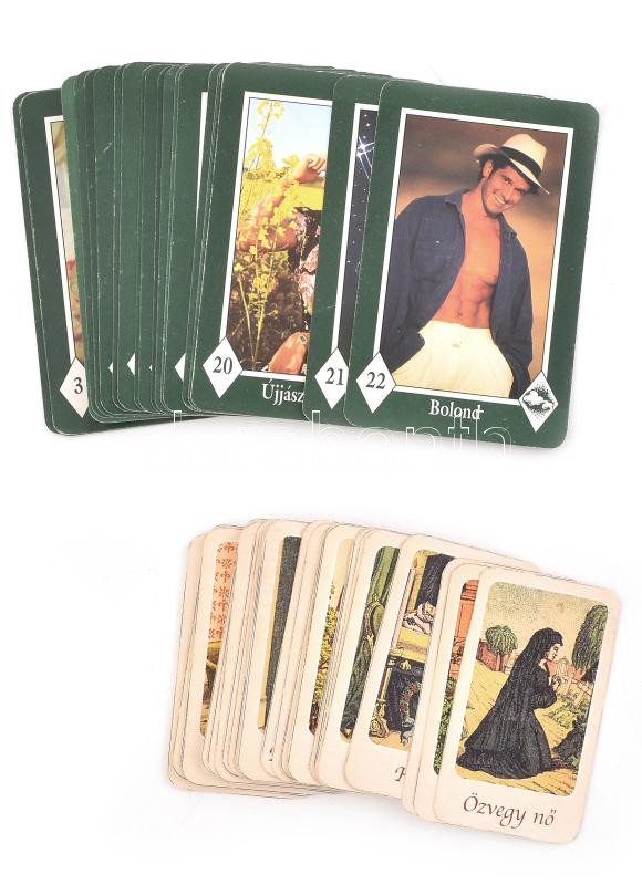 2 pakli magyar nyelvű jóskártya, tarotkártya, 32+21 lap