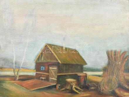 Hegyi István (?- ): Halászbódé. Olaj, farost. Jelzett a hátoldalán. 38x48 cm