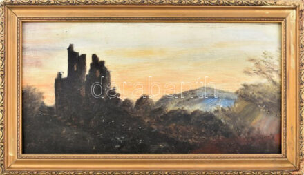 Mednyánszky jelzéssel: Várrom. Olaj, karton. Dekoratív, javított fakeretben. 27x50 cm