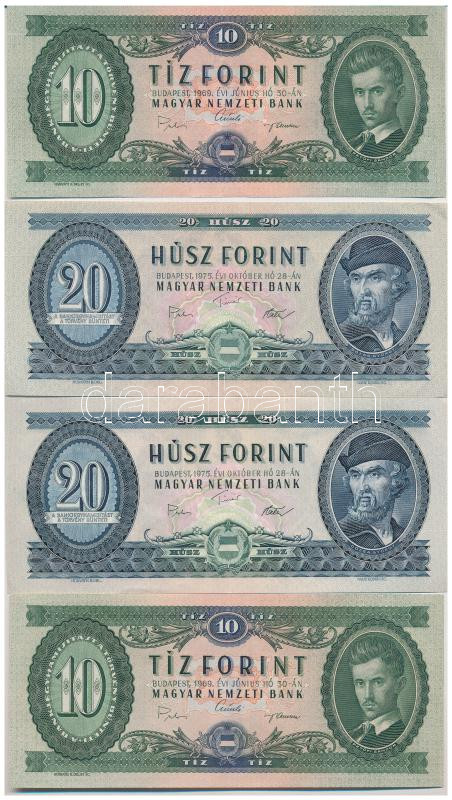 1969. 10Ft (3x) + 1975. 20Ft (2x) + 1975-1986. 50Ft (3xklf) T:II-,III szép papír, kis folt