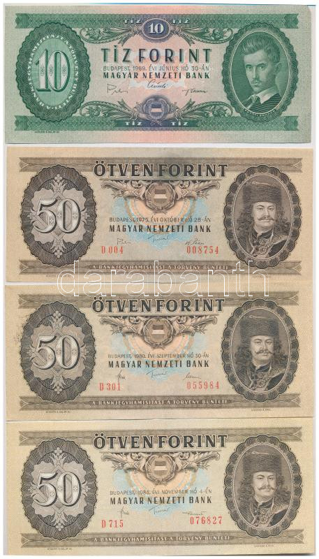 1969. 10Ft (3x) + 1975. 20Ft (2x) + 1975-1986. 50Ft (3xklf) T:II-,III szép papír, kis folt - Image 3