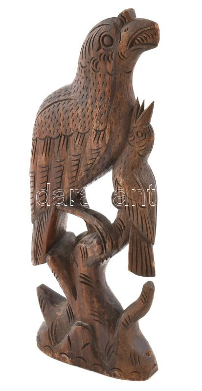 Madár család faragott keményfa szobor 27 cm