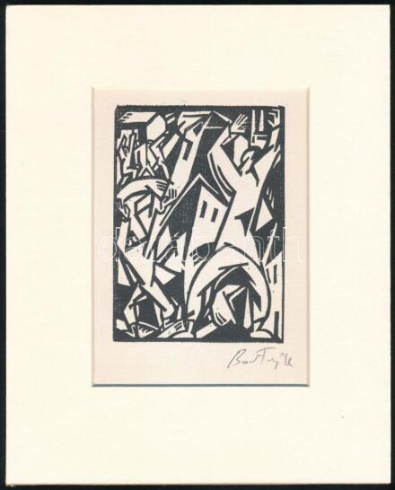 Bortnyik Sándor (1893-1976): Kiáltás, linómetszet, papír, utólagos jelzéssel, paszpartuban, 11,5×8 cm