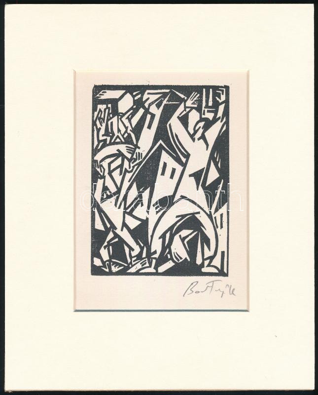 Bortnyik Sándor (1893-1976): Kiáltás, linómetszet, papír, utólagos jelzéssel, paszpartuban, 11,5×8 cm