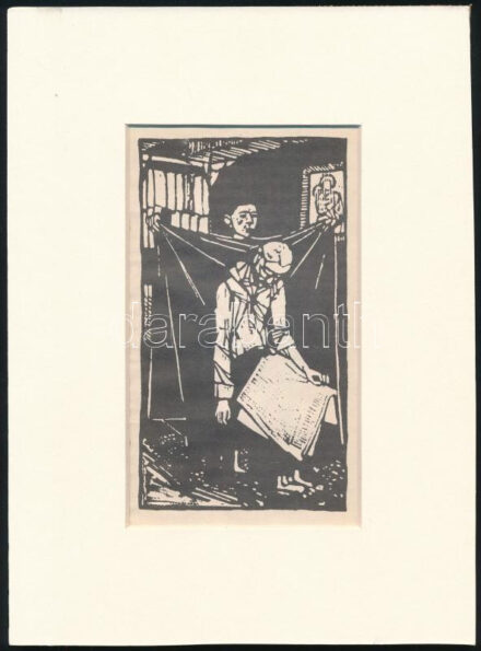 Kondor Béla (1931-1972): Alvó. Fametszet, papír, jelzés nélkül, paszpartuban, 13×7,5 cm