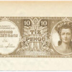 1943. 10P tervezet próbanyomata, csak előlapi nyomat, utánnyomás Dr. Gara Miklós (szerk.): Nyomdaipari Enciklopédia című kötetből T:I-