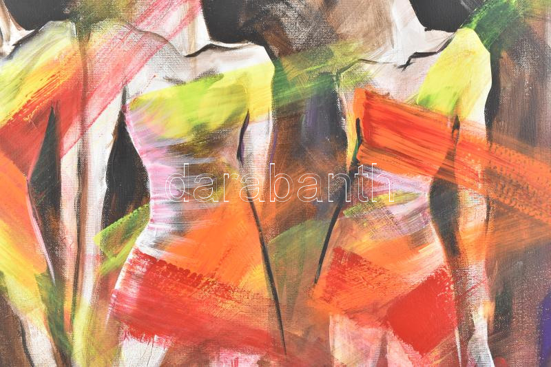 Nagy Imola (1976-): Manökenek. Akril, vászon, jelzett, hátoldalán autográf felirattal, 80x60 cm - Image 3