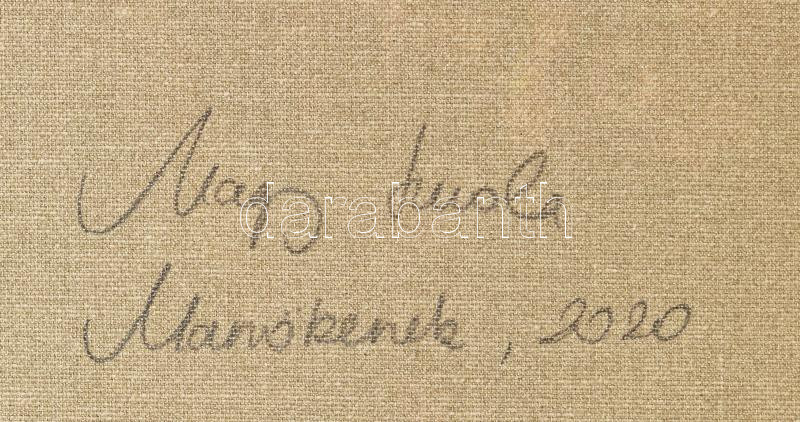 Nagy Imola (1976-): Manökenek. Akril, vászon, jelzett, hátoldalán autográf felirattal, 80x60 cm - Image 4