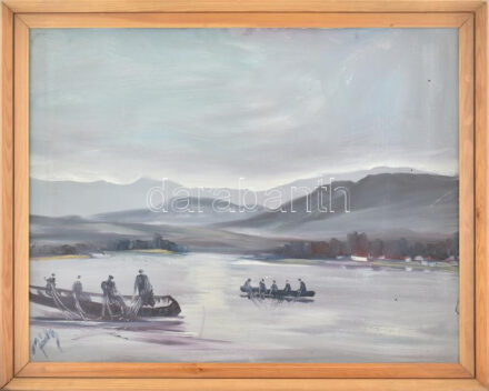 Gábri/Gábry Albert (1935-2004): Halászok. Olaj, farost, jelezve balra lent, fakeretben, 70x90 cm