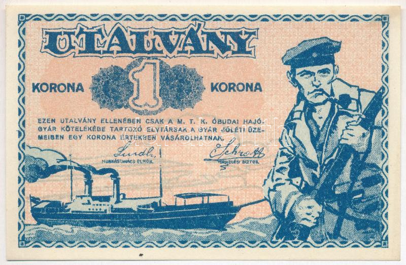 Budapest ~1919. 1K 'M.T.K. Óbudai Hajógyár' T:I Adamo BUC-172.1