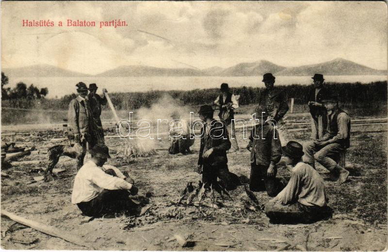1908 Balaton, Halsütés a parton. Divald Károly 1068-1908. (EK)