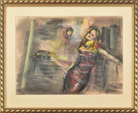 Scholtz Endre (1959-): Várakozás. Pasztell, papír, jelzett, üvegezett fakeretben. 28x39 cm