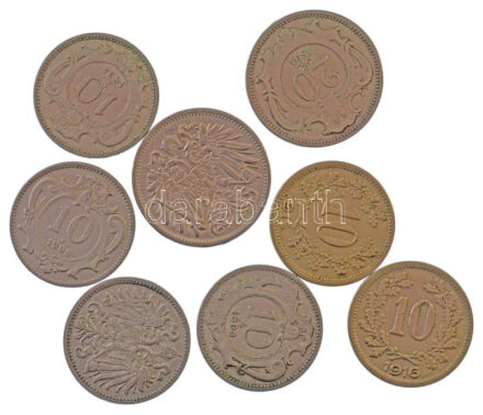 Ausztria 1893-1916. 10h (6xklf) + 1894-1911. 20h (2xklf) T:2,2- patina Austria 1893-1916. 10 Heller (6xdiff) + 1894-1911. 20 Heller (2xdiff) C:XF,VF patina