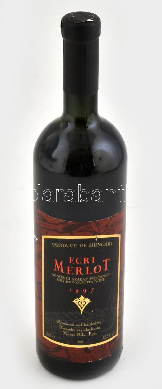 1997 Vincze Béla Egri Merlot, bontatlan palack száraz vörösbor, 12,5 % pincében szakszerűen tárolt, 0,75 l.