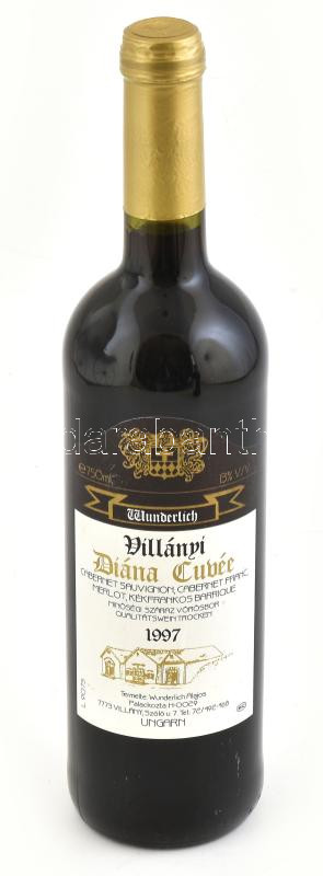 1997 Wunderlich Villányi Diána Cuvée, Cabernet Sauvignon - Cabernet Franc - Merlot - Kékfrankos barrique, bontatlan palack száraz vörösbor, 13% pincében szakszerűen tárolt, 0,75 l.
