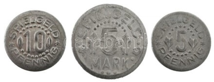 Német Szövetségi Köztársaság DN 'Spielmarke' 5pf Al + 10pf Al + 5M Al játékpénz T:2- Federal Republic of Germany ND 'Speilmarke' 5 Pfennig Al + 10 Pfennig Al + 5 Mark Al gaming token C:VF