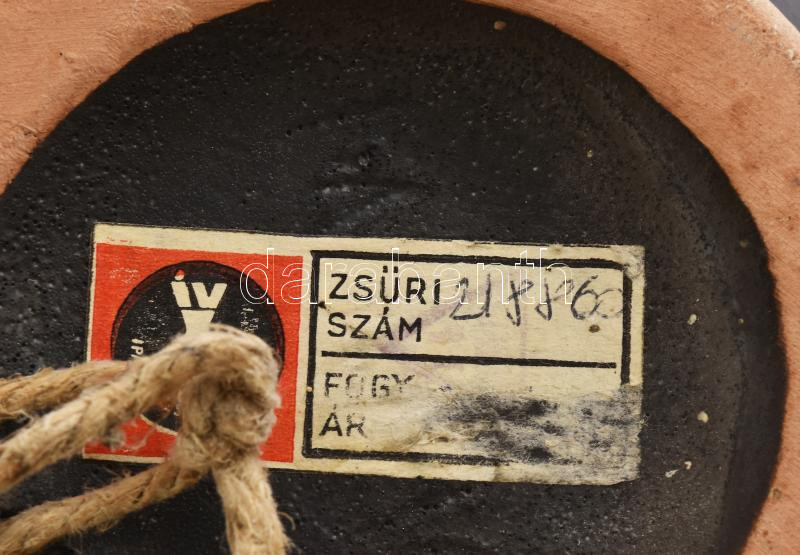 Laborcz Mónika (1941-): Retro iparművész tál, mázas kerámia, jelzett, Iparművészeti Vállalat címkéjével, hibátlan, d: 36 cm - Image 3