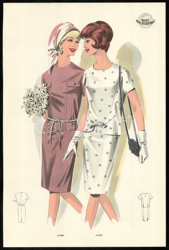 cca 1950 3 db Wemo Modes Internationales vintage divatkép, ofszet nyomat, papír, egyik lap széle kissé foltos, 32x21,5 cm