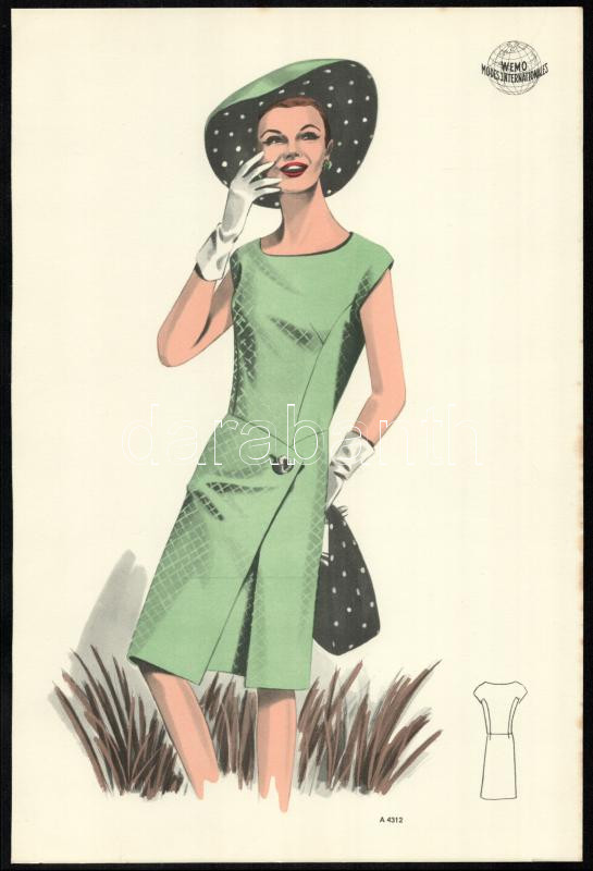 cca 1950 3 db Wemo Modes Internationales vintage divatkép, ofszet nyomat, papír, egyik lap széle kissé foltos, 32x21,5 cm - Image 2