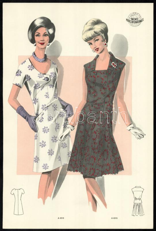 cca 1950 3 db Wemo Modes Internationales vintage divatkép, ofszet nyomat, papír, egyik lap széle kissé foltos, 32x21,5 cm - Image 3