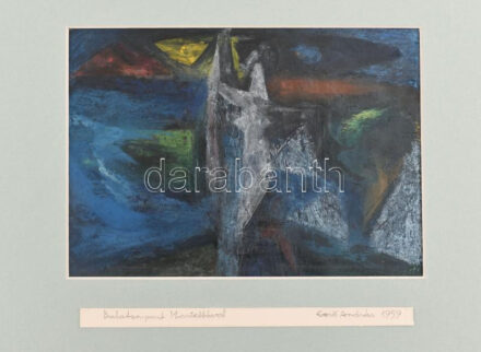 Gerő András (1936-): Balaton-part Mariettával, 1959. Olaj, papír, jelzett, paszpartuban, 16,5x23,5 cm