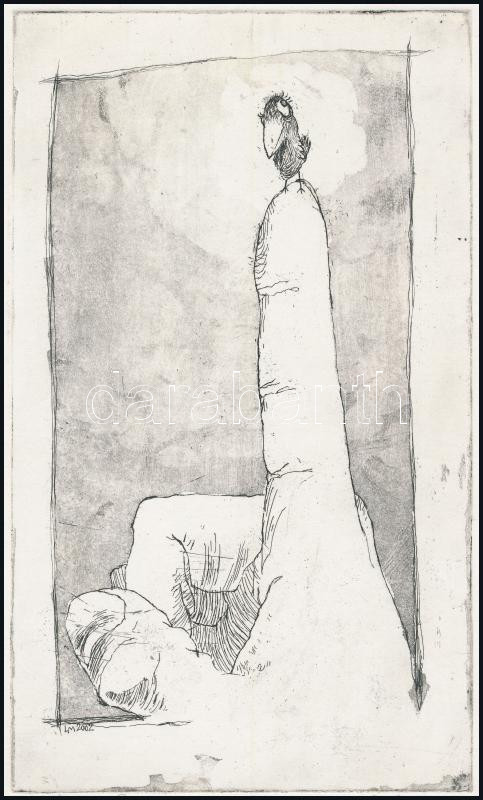 Ligeti Miklós (1982-): Madárka, 2002. Rézkarc, papír, jelzett, számozott (X/VII). 25x14,5 cm - Image 2