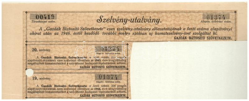 Budapest 1929. 'A Gazdák Biztosító Szövetkezete' névre szóló alapítványi okirata 200K-ról, szelvényekkel, szárazpecséttel, lyukasztásokkal érvénytelenítve T:I- - Image 2
