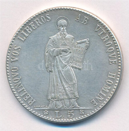 San Marino 1898. 5L Cu-Ni peremen 'FERT' beütéssel, utánveret T:2 ph San Marino 1898. 5 Lire Cu-Ni with 'FERT' mark on the edge, restrike C:XF edge error