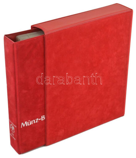'Münz Briefe aus aller Welt' piros, plüssborítású, négygyűrűs album, 30db kettes osztású berakólappal. Használt, jó állapotban