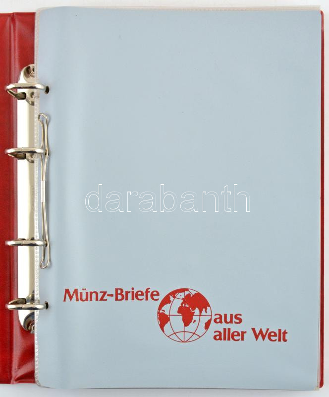 'Münz Briefe aus aller Welt' piros, plüssborítású, négygyűrűs album, 30db kettes osztású berakólappal. Használt, jó állapotban - Image 2