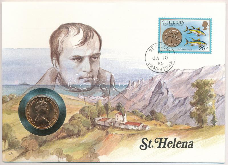 Szent Ilona 1984. 2p felbélyegzett borítékban, bélyegzéssel, német nyelvű leírással T:1 Saint Helena 1984. 2 Pence in envelope with stamp and cancellation, with German description C:UNC
