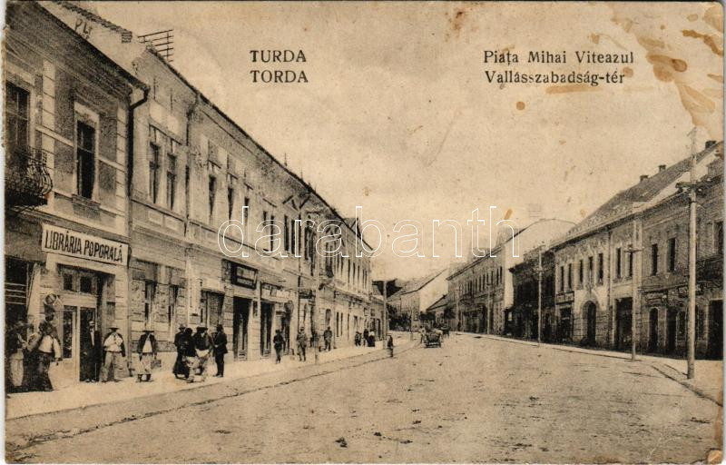1926 Torda, Turda; Piata Mihai Viteazul / Vallásszabadság tér, üzletek / square, shops (fl)