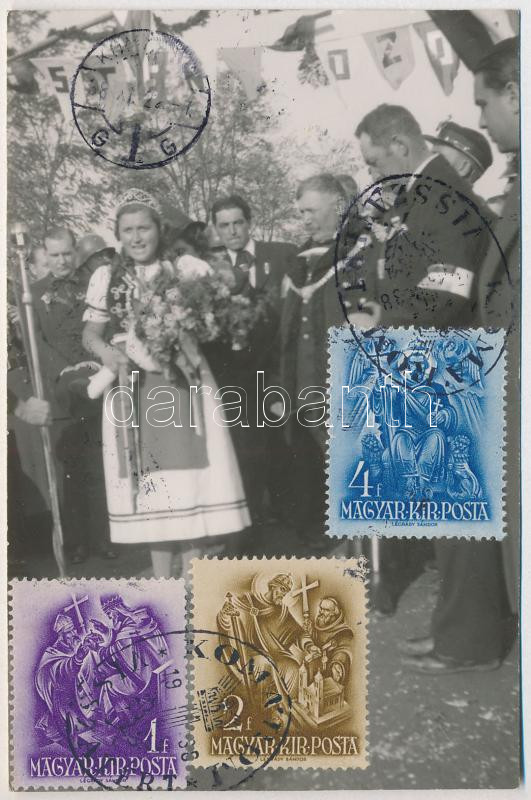 1938 Komárom, Komárno; bevonulás / entry of the Hungarian troops. photo + '1938 Komárom visszatért' So. Stpl.