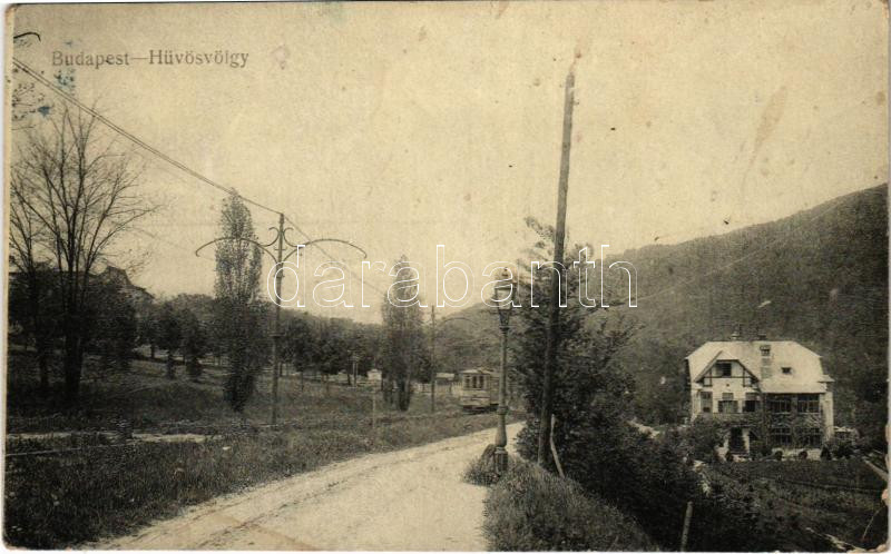 1918 Budapest II. Hűvösvölgy, villamos, villa. Virág Károly és Társa kiadása (EK)