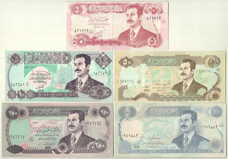 Irak 1992-1995. 5D-250D (5xklf) T:II-III Iraq 1992-1995. 5 Dinars - 250 Dinars (5xdiff) C:XF-F