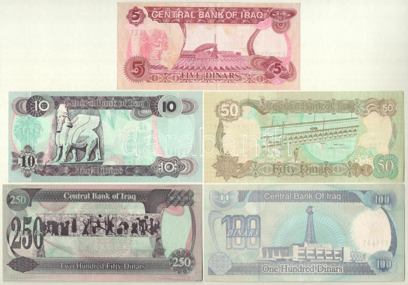 Irak 1992-1995. 5D-250D (5xklf) T:II-III Iraq 1992-1995. 5 Dinars - 250 Dinars (5xdiff) C:XF-F - Image 2