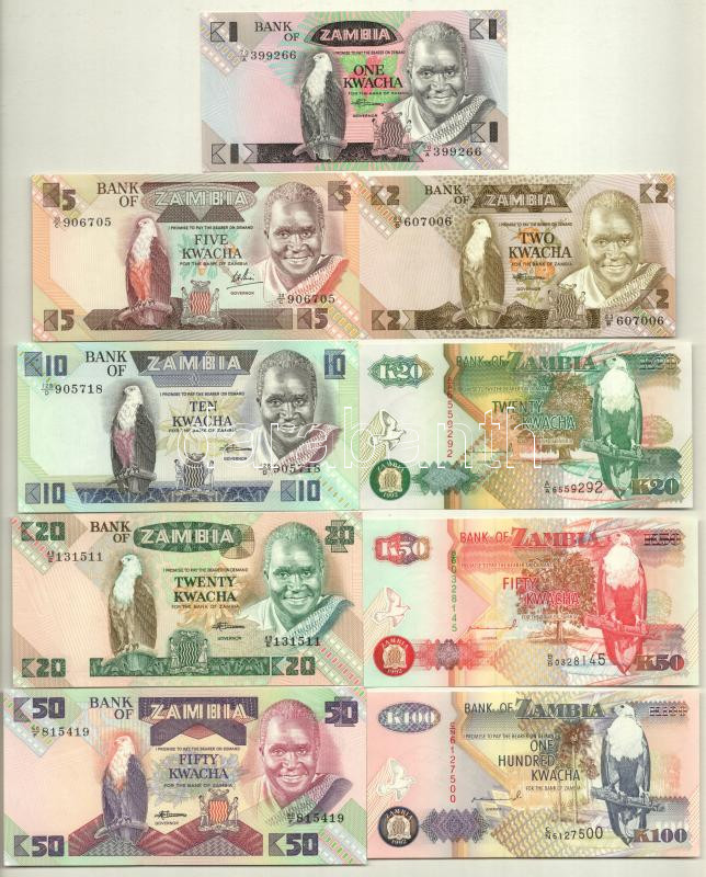 Zambia 1980-1992. 1K-100K (9xklf) T:I Zambia 1980-1992. 1 Kwacha - 100 Kwacha (9xdiff) C:UNC