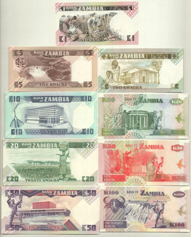 Zambia 1980-1992. 1K-100K (9xklf) T:I Zambia 1980-1992. 1 Kwacha - 100 Kwacha (9xdiff) C:UNC - Image 2