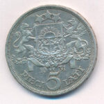 Lettország 1931. 5L Ag T:2- patina, ph. Latvia 1931. 5 Lati Ag C:VF patina, edge error Krause KM#9