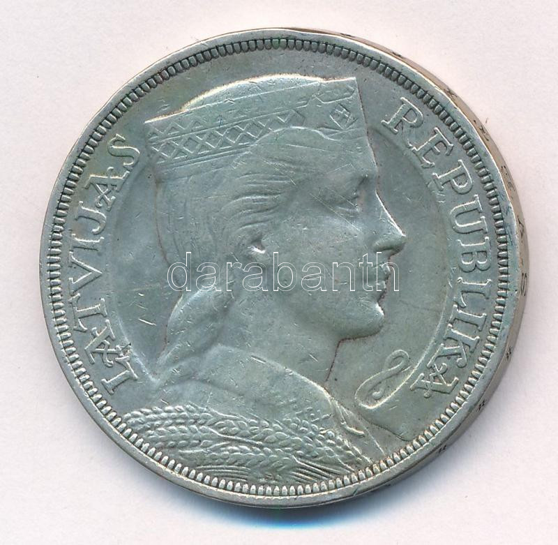 Lettország 1931. 5L Ag T:2- patina, ph. Latvia 1931. 5 Lati Ag C:VF patina, edge error Krause KM#9 - Image 2