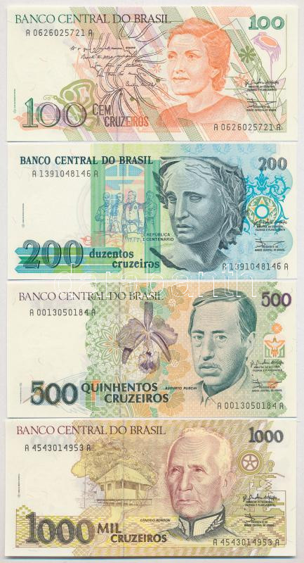 Brazília DN (1990) 100C-1000C (4xklf) T:I Brazil ND (1990) 100 Cruzeiros - 1000 Cruzeiros (4xdiff) C:UNC