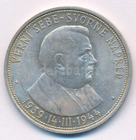 Szlovákia 1944. 50K Ag 'Függetlenség 5. évfordulója' T:1- patina Slovakia 1944. 50 Korun Ag '5th Anniversary of Independence' C:AU patina Krause KM#10