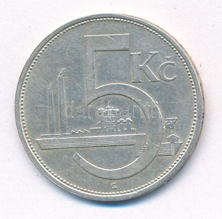 Csehszlovákia 1929. 5K Ag T:2 patina Czechoslovakia 1929. 5 Korun Ag C:XF patina Krause KM#11