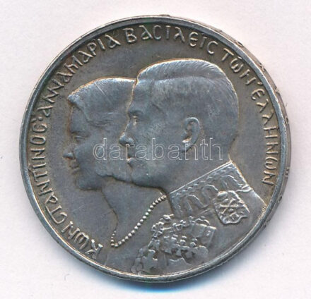 Görögország 1964. 30Dr Ag 'II. Konstantin és Anna-Mária esküvője' Kongsberg-i verde T:2 patina Greece 1964. 30 Drachmai Ag 'Constantine and Anne-Marie wedding' Kongsberg mint C:XF patina Krause KM#87