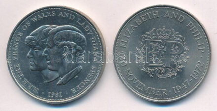 Nagy-Britannia 1972. 25p Cu-Ni 'II. Erzsébet / Ezüstlakodalom' + Nagy-Britannia 1981. 25p Cu-Ni 'Károly és Diana esküvője' T:1-,2 ph. United Kingdom 1972. 25 Pence Cu-Ni 'Elizabeth II / Silver Wedding' + United Kingdom 1981. 25 New Pence