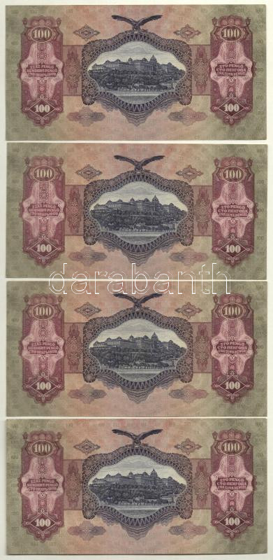 1930. 100P (4x, 3db sorszámkövető és 1db közeli sorszám 'E 373 012559 - E 373 012561 + E 373 012565') T:III szép papír Adamo P17 - Image 2
