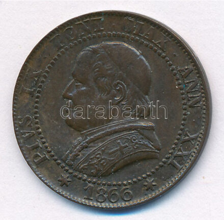 Olasz Államok / Pápai Állam 1866R 1S (5c) Cu 'IX. Pius' T:2,2- patina Italian States / Papal State 1866R 1 Soldo (5 Centesimi) Cu 'Pius IX' C:XF,VF patina Krause KM#1372